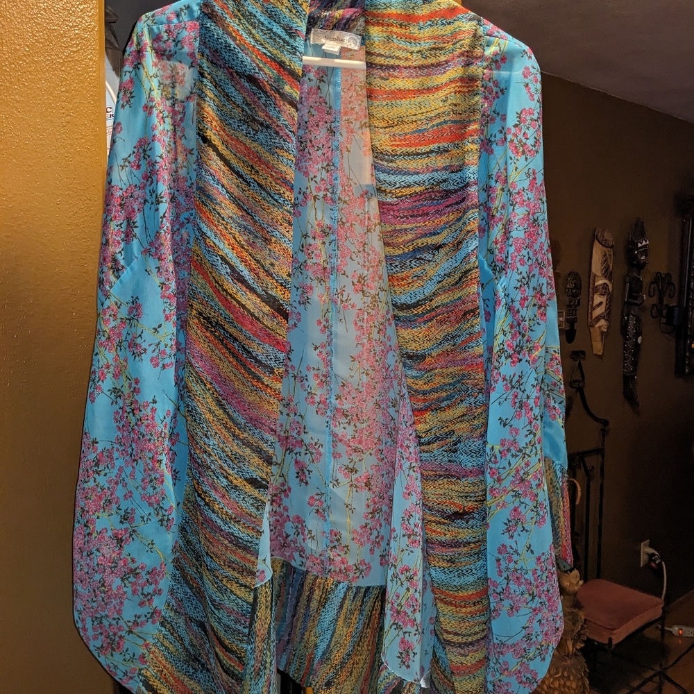 Dressbarn Open Blouse Floral Sheer Cardigan Cover Up 3X